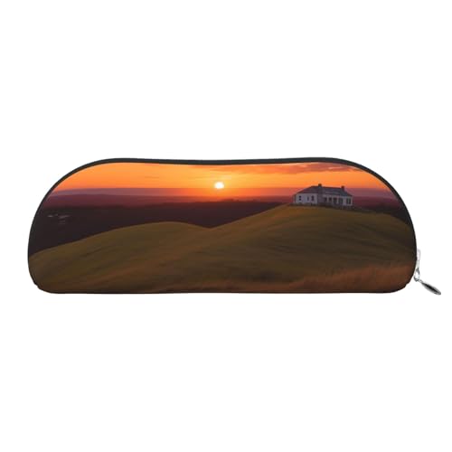 Federmäppchen Sunset Hill Leder Federmäppchen Tragbarer Schreibwaren-Organizer Stiftehalter Make-up-Tasche mit Reißverschluss, silber, Einheitsgröße, Kosmetiktasche von HerfsT