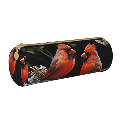 Federmäppchen aus Leder, Motiv: bunte Schmetterlinge mit Stickerei, Malerei, tragbar, Schreibwaren, Organizer, Stiftehalter, Make-up-Tasche mit Reißverschluss, Cardinals Birds Fauna Wild, von HerfsT