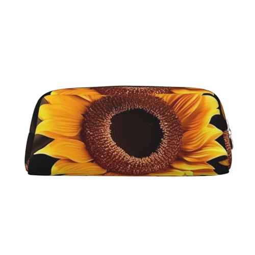 Federmäppchen aus Leder mit Sonnenblumen-Motiv, tragbarer Schreibwaren-Organizer, Stiftehalter, Make-up-Tasche mit Reißverschluss, gold, Einheitsgröße, Kosmetiktasche von HerfsT