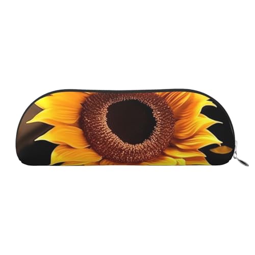 Federmäppchen aus Leder mit Sonnenblumen-Motiv, tragbarer Schreibwaren-Organizer, Stiftehalter, Make-up-Tasche mit Reißverschluss, silber, Einheitsgröße, Kosmetiktasche von HerfsT