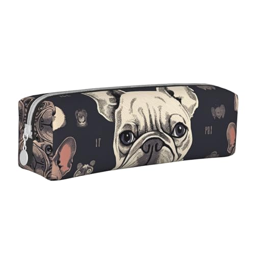 Federmäppchen mit Batikmuster, Leder, tragbar, Schreibwaren-Organizer, Stiftehalter, Make-up-Tasche mit Reißverschluss, Violett, I Love Französische Bulldogge, Einheitsgröße, Kosmetiktasche von HerfsT