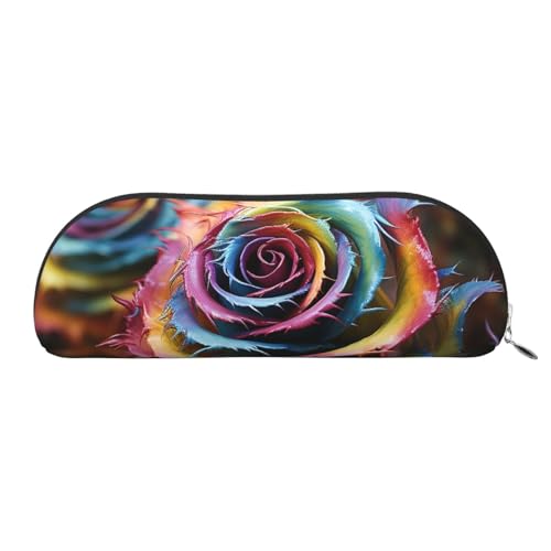 Federmäppchen mit Regenbogen-Blume, Leder, tragbar, Schreibwaren-Organizer, Stiftehalter, Make-up-Tasche mit Reißverschluss, silber, Einheitsgröße, Kosmetiktasche von HerfsT