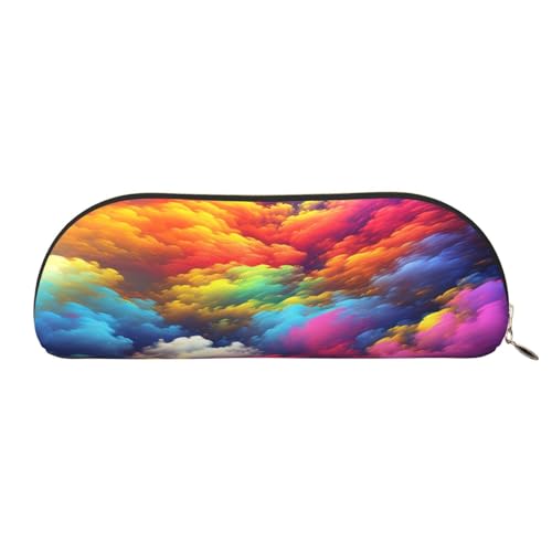 Federmäppchen mit Regenbogenwolken, Leder, tragbar, Schreibwaren-Organizer, Stiftehalter, Make-up-Tasche mit Reißverschluss, gold, Einheitsgröße, Kosmetiktasche von HerfsT