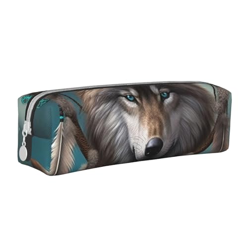 Federmäppchen mit Rentier-Motiv, bedrucktes Federmäppchen, Leder, tragbar, Schreibwaren-Organizer, Stiftehalter, Make-up-Tasche mit Reißverschluss, 3D-Wolf-Traumfänger, Einheitsgröße, Kosmetiktasche von HerfsT