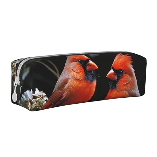 Federmäppchen mit Rentier-Motiv, bedrucktes Federmäppchen, Leder, tragbar, Schreibwaren-Organizer, Stiftehalter, Make-up-Tasche mit Reißverschluss, Cardinals Birds Fauna Wild, Einheitsgröße, von HerfsT