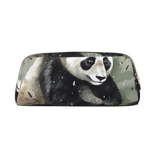 Federmäppchen mit Tintenmalerei, Panda, Leder, tragbar, Schreibwaren-Organizer, Stiftehalter, Make-up-Tasche mit Reißverschluss, gold, Einheitsgröße, Kosmetiktasche von HerfsT