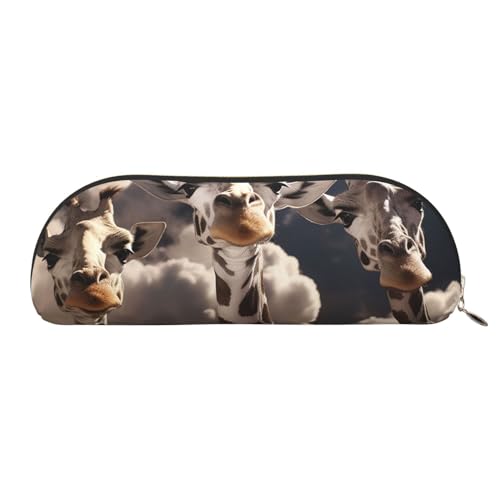 Federmäppchen mit drei Giraffen in den Wolken, Leder-Federmäppchen, tragbarer Schreibwaren-Organizer, Stiftehalter, Make-up-Tasche mit Reißverschluss, gold, Einheitsgröße, Kosmetiktasche von HerfsT