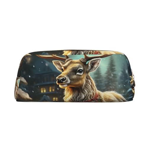 Federmäppchen mit weihnachtlichem Rentier-Motiv, Leder, tragbar, Schreibwaren-Organizer, Stiftehalter, Make-up-Tasche mit Reißverschluss, gold, Einheitsgröße, Kosmetiktasche von HerfsT