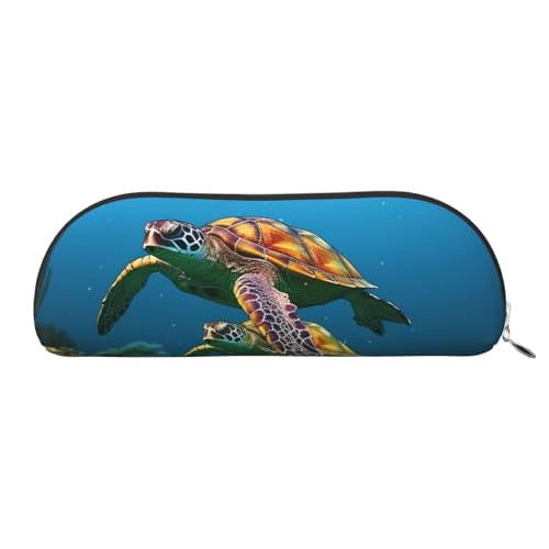 Federmäppchen mit zwei Meeresschildkröten, die zusammen auf dem Meeresboden schwimmen, Leder, tragbar, Schreibwaren-Organizer, Stiftehalter, Make-up-Tasche mit Reißverschluss, silber, Einheitsgröße, von HerfsT