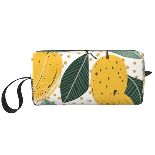 Make-up-Tasche für Damen, Avocado-Cartoon-Muster, große Kapazität, Kosmetiktasche, tragbare Kulturbeutel, Reiseaufbewahrung, Zitronenblatt-Muster, Punkte, Einheitsgröße von HerfsT