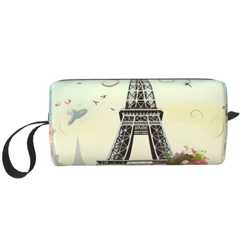 Make-up-Tasche für Damen, Flamingo, große Kapazität, Kosmetiktasche, tragbare Kulturbeutel, Reiseaufbewahrung, Eiffelturm Fahrrad, Einheitsgröße von HerfsT