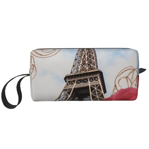 Make-up-Tasche für Damen, Flamingo, große Kapazität, Kosmetiktasche, tragbare Kulturbeutel, Reiseaufbewahrung, Eiffelturm Rose Blume, Einheitsgröße von HerfsT