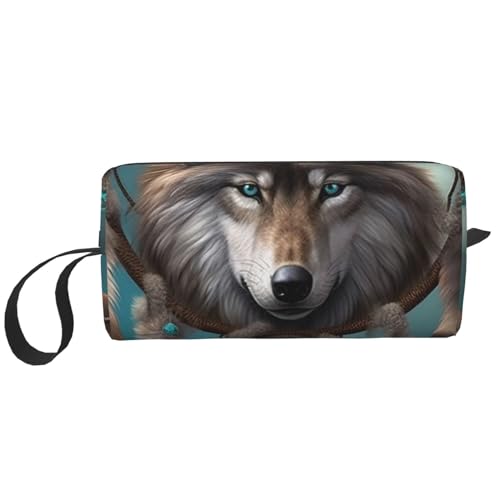 Make-up-Tasche für Damen, Flugzeugkunst, große Kapazität, tragbare Kulturbeutel, Reiseaufbewahrung, 3D-Wolf-Traumfänger, Einheitsgröße von HerfsT