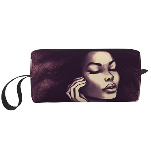 Make-up-Tasche für Damen, Flugzeugkunst, große Kapazität, tragbare Kulturbeutel, Reiseaufbewahrung, African Hair Black Women, Einheitsgröße von HerfsT