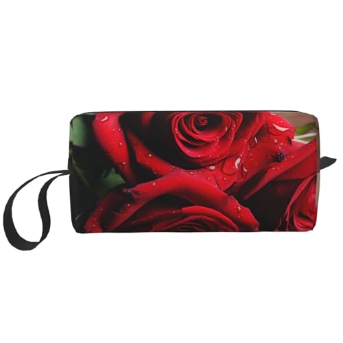 Make-up-Tasche für Damen, Rosenblütenblatt, große Kapazität, Kosmetiktasche, tragbare Kulturbeutel, Reiseaufbewahrung, Rose auf altem Holzbrett, Einheitsgröße von HerfsT