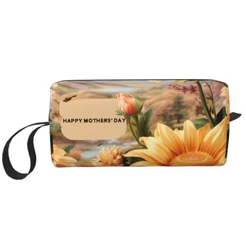 Make-up-Tasche für Damen, Schildkröte im blauen Wasser, große Kapazität, Kosmetiktasche, tragbare Kulturbeutel, Reiseaufbewahrung, Sonnenblume Muttertag, Einheitsgröße von HerfsT