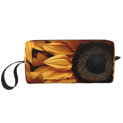 Make-up-Tasche für Damen, Schildkröte im blauen Wasser, große Kapazität, Kosmetiktasche, tragbare Kulturbeutel, Reiseaufbewahrung, Sonnenblumen-Collage, Einheitsgröße von HerfsT