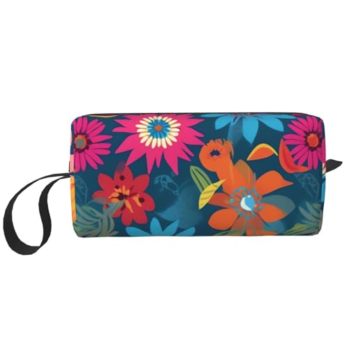 Make-up-Tasche für Damen, bunte Blumen, großes Fassungsvermögen, tragbare Kulturbeutel, Reiseaufbewahrung, Bunte Blumen, Einheitsgröße von HerfsT