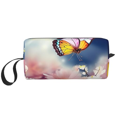 Make-up-Tasche für Damen, frische Zitrone, große Kapazität, tragbare Kulturbeutel, Reiseaufbewahrung, Blumen Schmetterling, Einheitsgröße von HerfsT