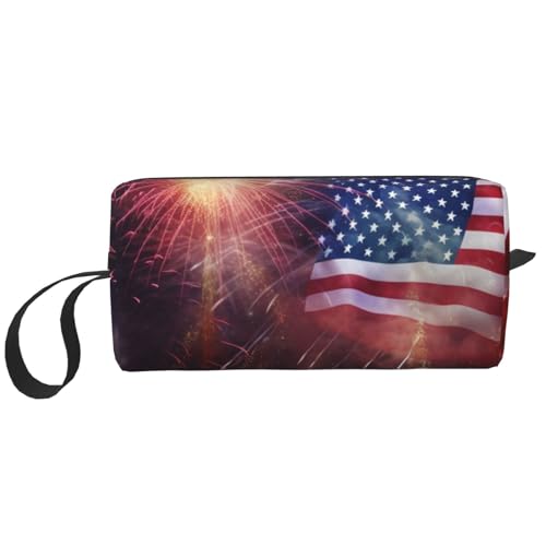 Make-up-Tasche für Damen, frische Zitrone, große Kapazität, tragbare Kulturbeutel, Reiseaufbewahrung, Feuerwerk Amerikanische Flagge 4. Juli, Einheitsgröße von HerfsT