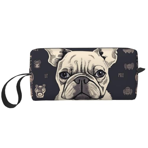 Make-up-Tasche für Damen, violett, Batikfärbung, große Kapazität, tragbare Kulturbeutel, Reiseaufbewahrung, I Love Französische Bulldogge, Einheitsgröße von HerfsT