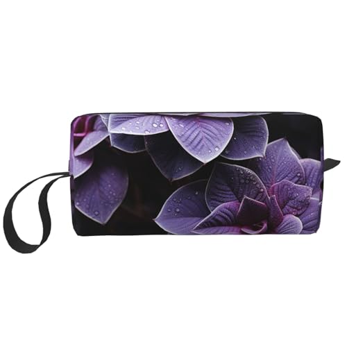 Make-up-Tasche für Damen, violett, Batikfärbung, große Kapazität, tragbare Kulturbeutel, Reiseaufbewahrung, Violette Pflanzen, Einheitsgröße von HerfsT