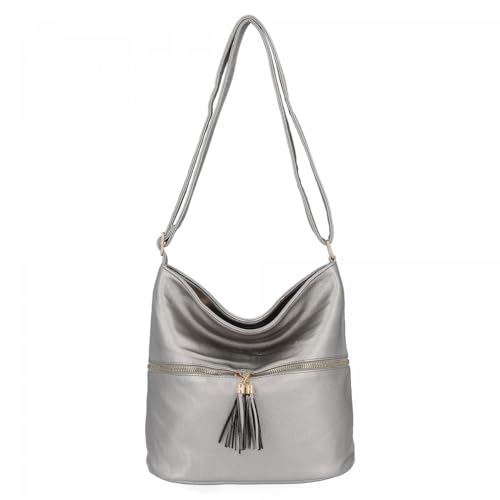 Herisson Tasche Damen - Umhängetasche Damen - Frauen Tasche - Messenger Bag - Damentaschen Umhängetasche - Tasche mit Vielen Fächern- Crossbody Bag Damen Leder Imitation -Silber von Herisson