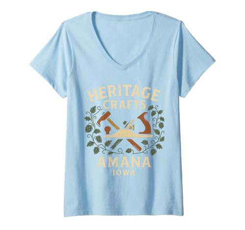 Damen Heritage Crafts Hemd Amana Iowa Tools Retro Artisan Art T-Shirt mit V-Ausschnitt Damen Heritage Crafts Hemd Amana Iowa Tools Retro Artisan Art T-Shirt mit V-Ausschnitt von Heritage Crafts Tee Shirts for Amana Makers