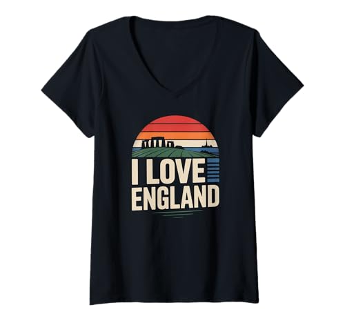 Damen Ich Liebe EIN landschaftliches Reiseerlebnis in England T-Shirt mit V-Ausschnitt Damen Ich Liebe EIN landschaftliches Reiseerlebnis in England T-Shirt mit V-Ausschnitt von Heritage Travel Destinations England Vibes