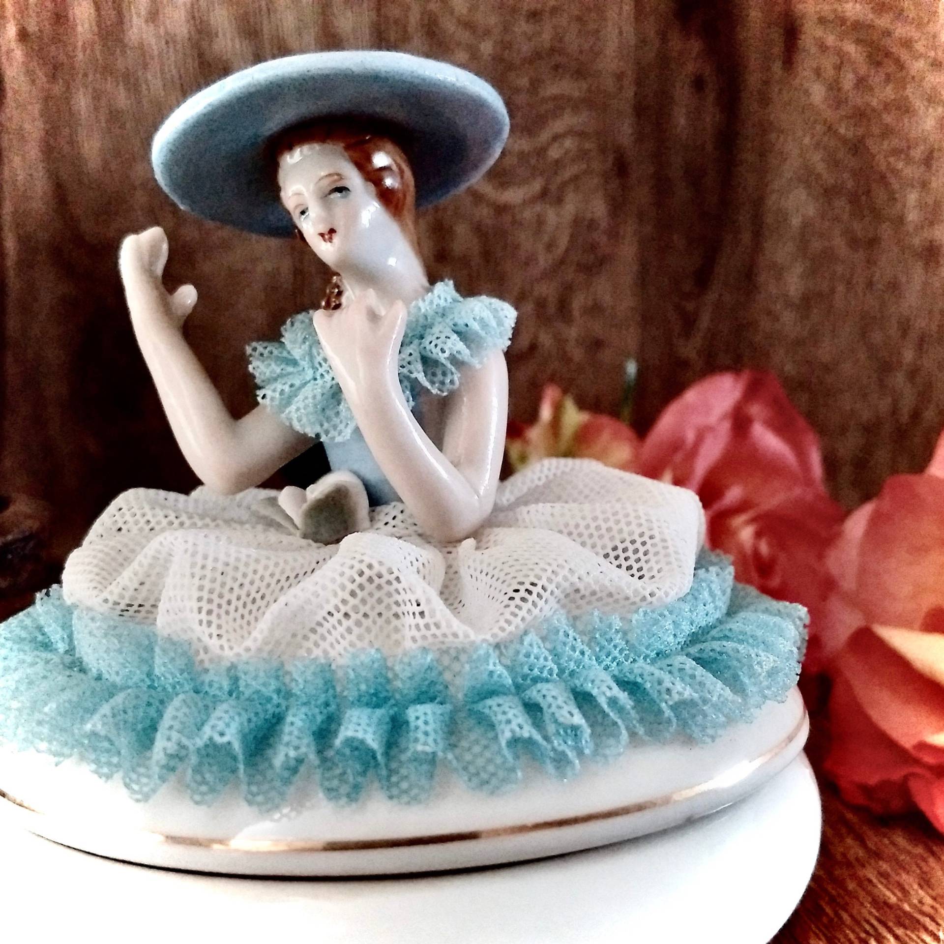 Perfekt Half-Lady Deutsche Porzellan Pulver Glas/Erste Qualität Halbe Puppe Mit Crinoline Netz Kleid Trinket Box Lady Dresser Schale von HeritageTreasuresArt