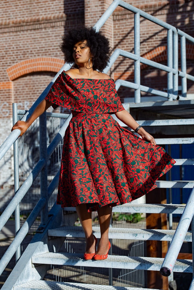 Oyin Midi Cape Kleid Mit African Print von Heritageclothings