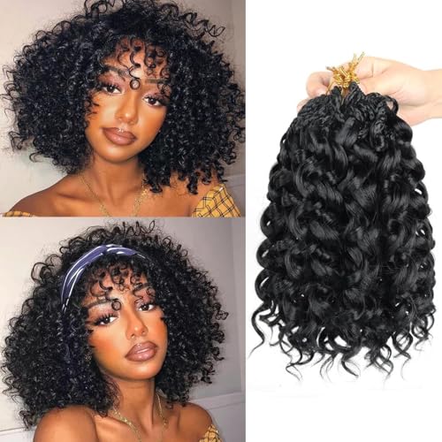 Herkeymidy GoGo Curl Crochet Hair 14Inch 8 Packs Pre looped Ocean Wave Crochet Hair Deep Twist Crochet Synthetic Braiding Hair for Women (1B, 14INCH) von Herkeymidy