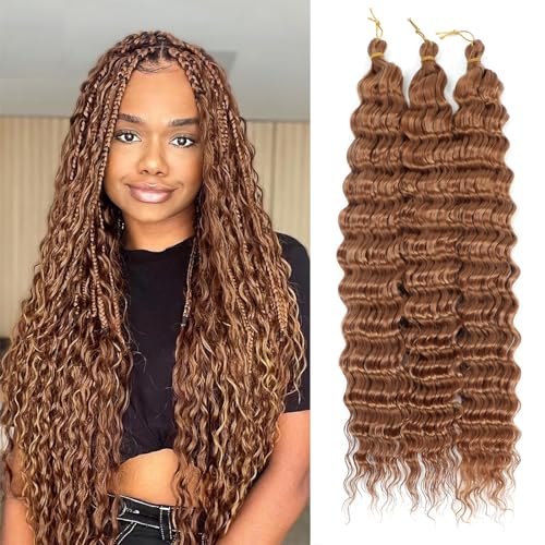 Herkeymidy Ocean Wave Crochet Hair 3 Packs 22 Inch Deep Wave Wavy Braiding Hair Crochet Synthetic Braids Hair Extension For Black Women (30) von Herkeymidy