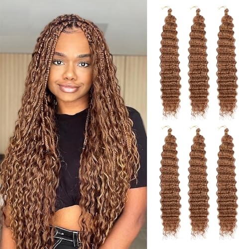 Herkeymidy Ocean Wave Crochet Hair 6 Packs 22 Inch Deep Wave Wavy Braiding Hair Crochet Synthetic Braids Hair Extension For Black Women (22 inch （6 packs）, 30) von Herkeymidy