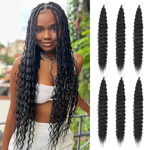 Herkeymidy Ocean Wave Crochet Hair 6 Packs 22 Inch Deep Wave Wavy Braiding Hair Crochet Synthetic Braids Hair Extension For Black Women (6 packs,1B) von Herkeymidy