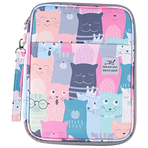 Herklotzn 192 Slots GroßE KapazitäT Bleistift Beutel Veranstalter Kosmetik Tasche für Bunt Stift Aquarell Stift Marker Schreiber Tasche (Lernen Katze) von Herklotzn