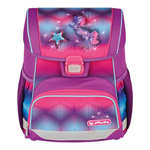 Herlitz® Schulranzen Loop | Kinder Organizer für Schüler Kinder | Steifer Rücken | Unisex | Schultasche am Rücken | Geräumiger Strapazierfähiger Schulrucksack | Funky Horse, Multicoloured, M von Herlitz