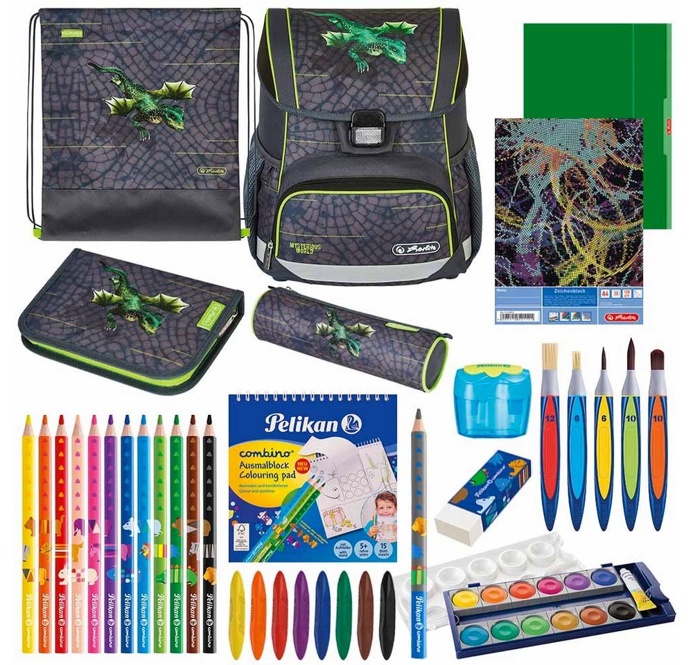 Herlitz Schulranzen Set Loop Plus 14-teilig Special Edition 2024 Jungen Dragon Tale von Herlitz