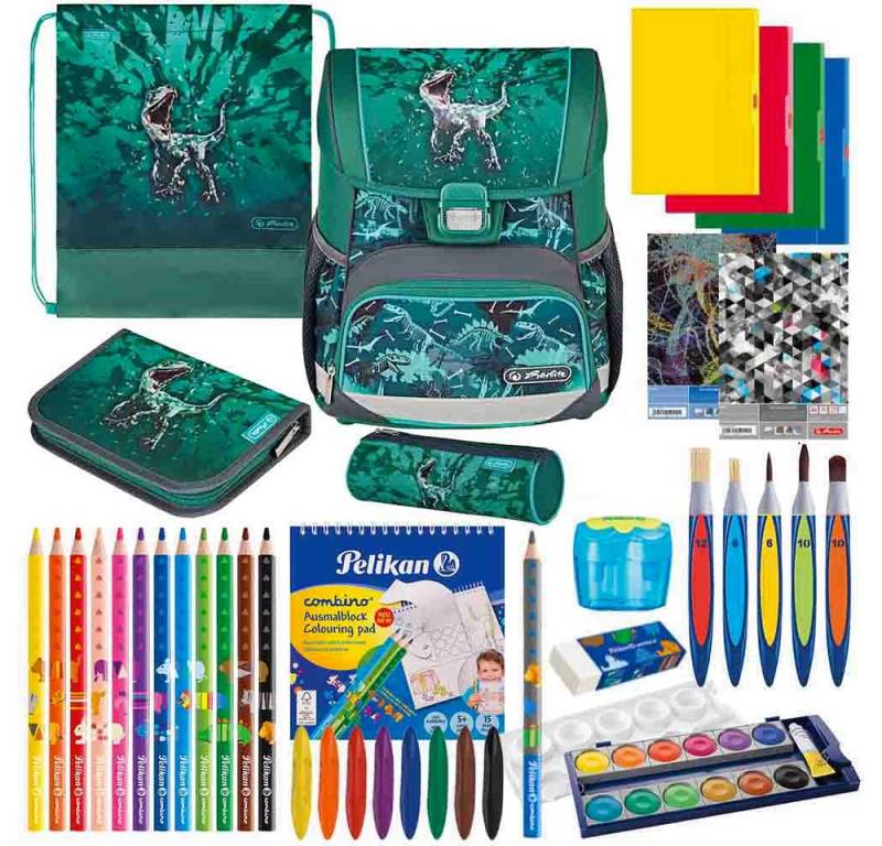 Herlitz Schulranzen Set Loop Plus 14-teilig 2025 Jungen Green T-Rex von Herlitz