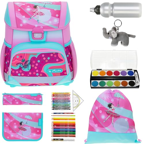 Herlitz Schulranzen Jungen Mädchen Tornister Kinder Ranzen Schultasche Schulmappe Schule leicht mit gefülltem Mäppchen Loop Plus, 8 Teile Set +efk v (Ballet Love 3064 (Tänzerin)) von Herlitz