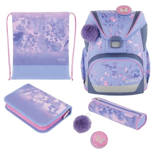 Herlitz Schulranzen Set 6-teilig Butterfly Paradise Ergonomische Ultraleichte Schultasche 1.Klasse Junge Mädchen Kinder 16 L von Herlitz