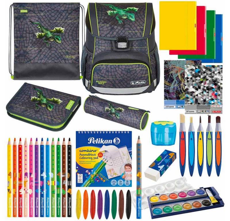 Herlitz Schulranzen Set Loop Plus 14-teilig 2025 Jungen Dragon Tale von Herlitz