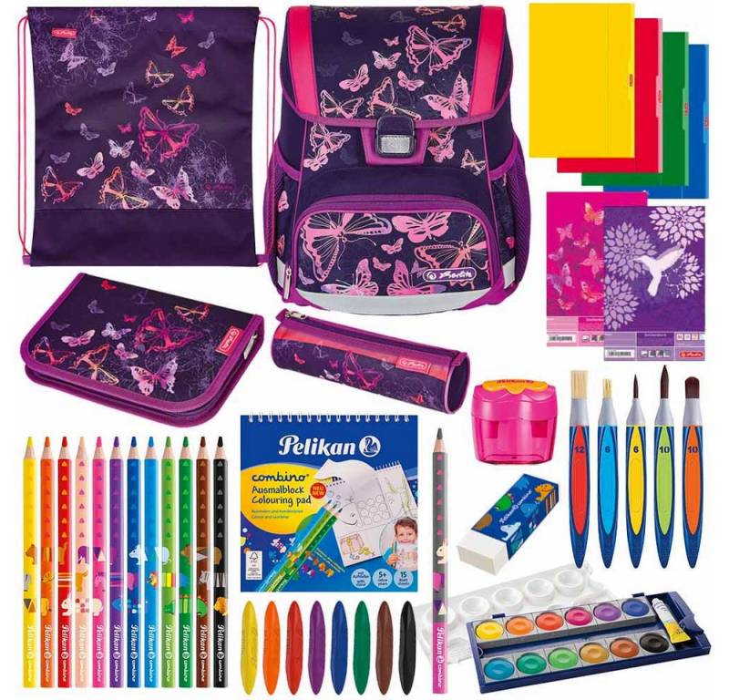 Herlitz Schulranzen Set Loop Plus 14-teilig 2025 Mädchen Butterflies von Herlitz