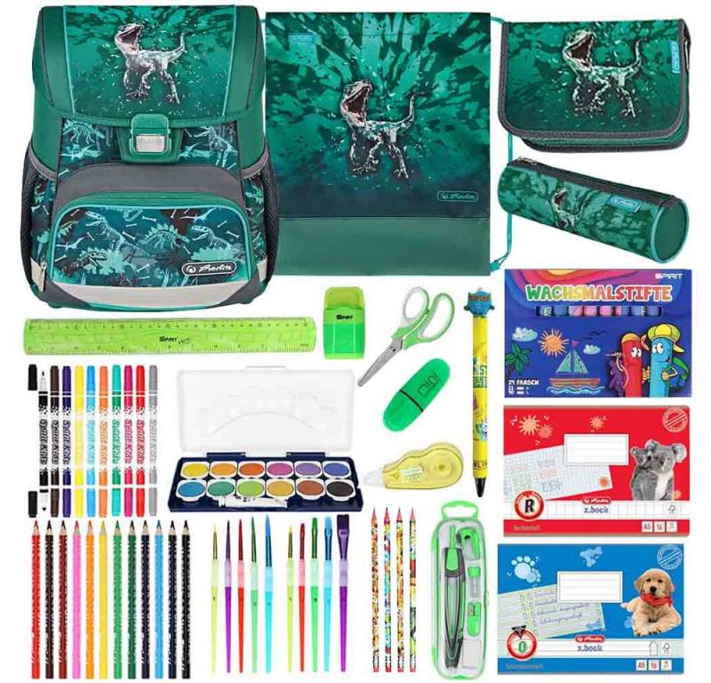 Herlitz Schulranzen Set Loop Plus 20-teilig 2025 Jungen Green T-Rex von Herlitz