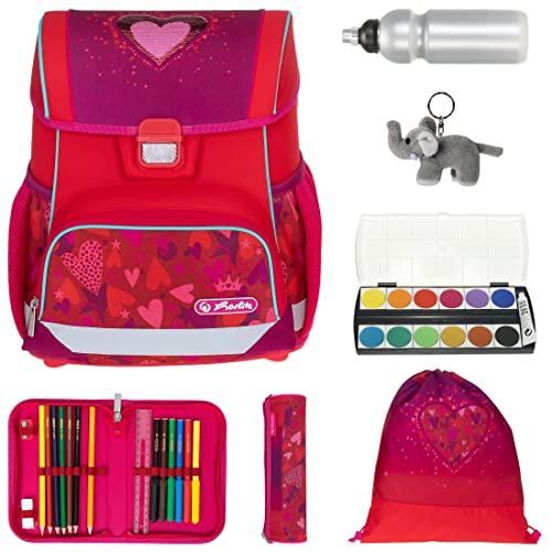 Herlitz Schulranzenset Mädchen Jungen Kinder Ranzen Schultasche Schulmappe Tasche Schule leicht Loop Plus, 7 Teile Set Auswahl +elfk (Sweet Hearts 7353) von Herlitz