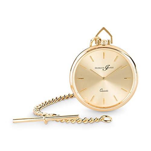 Hermann Jäckle Dresden II vergoldet Dünne Quarz Taschenuhr Mineralglas Kette & Etui von Hermann Jäckle