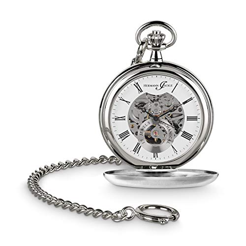 Hermann Jäckle Heidelberg Stilvolle und Elegante Skelett Taschenuhr Herren mit Handaufzug I Mineralglas | Qualitätshandwerk mit Kette & Reiseetui von Hermann Jäckle