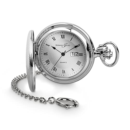 Hermann Jäckle Koblenz II BigDate Quarz Taschenuhr mit Kette & Reiseetui von Hermann Jäckle