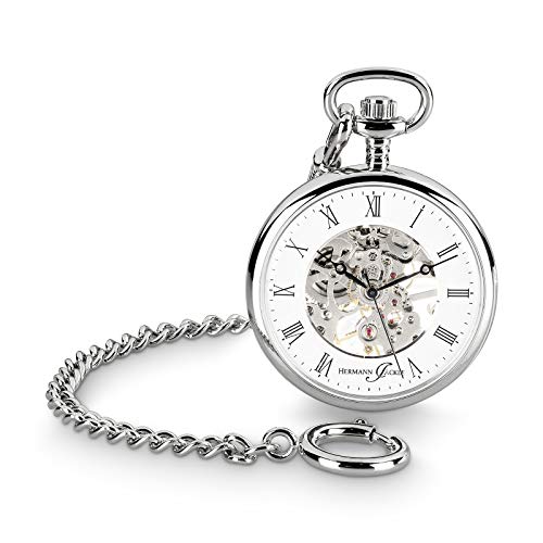 Hermann Jäckle Limburg Skelett Taschenuhr Handaufzug Mineralglas Kette & Reiseetui 41 mm (verchromt) von Hermann Jäckle