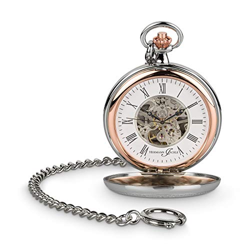 Hermann Jäckle Lindau Skelett Taschenuhr mit Handaufzug & skelettiertem Uhrwerk I Mineralglas I Qualitätshandwerk mit Kette & Reiseetui von Hermann Jäckle